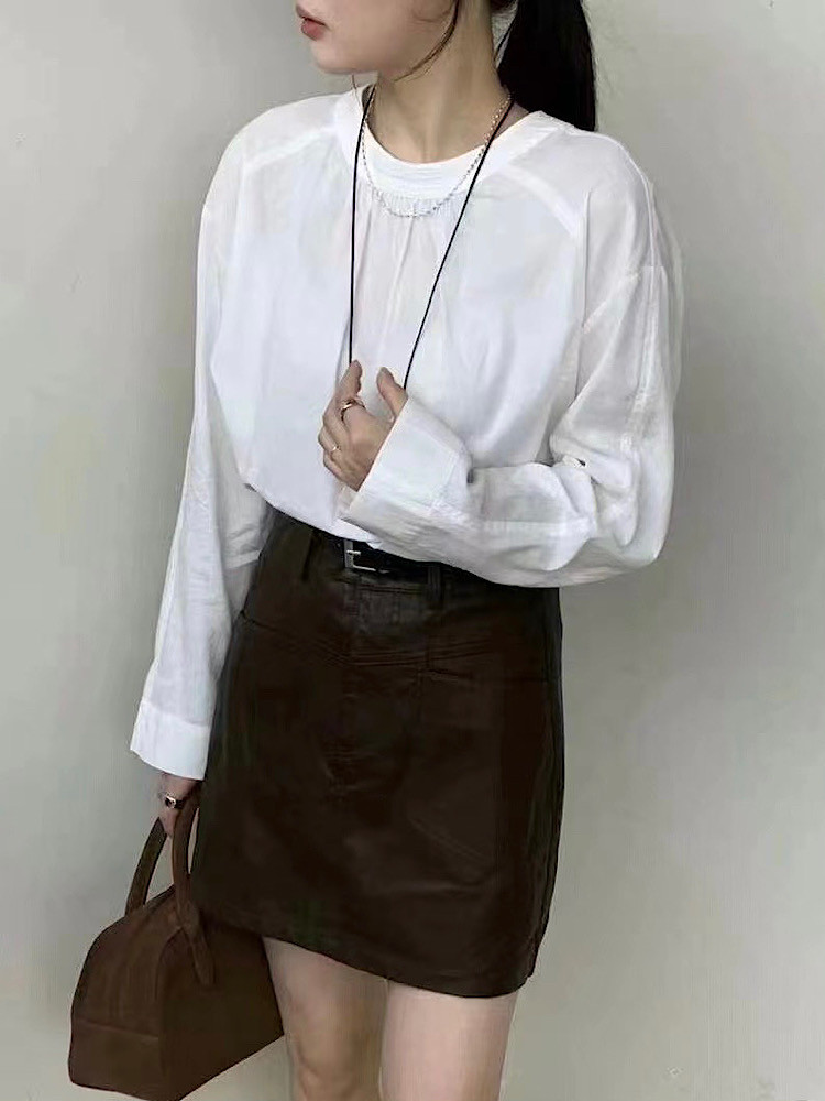 韩版薄款纯棉衬衫衣女022后背单排扣设计感简约宽松长袖2025春季