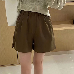 韩版简约阔腿休闲西装短裤3726松紧腰小个子女修身百搭2025春季