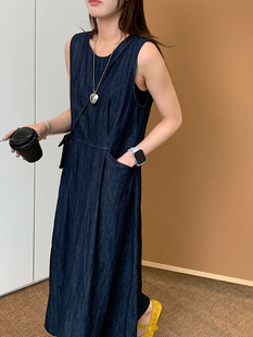 高级感薄款纯棉百褶牛仔背心连衣裙8571挎包小个子女修身2025夏季