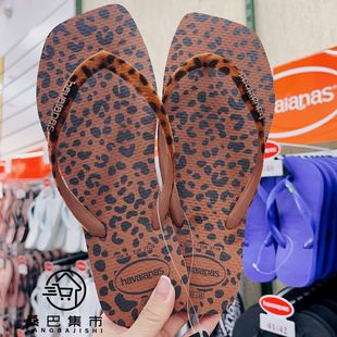 新款havaianas豹纹天鹅绒带哈瓦那人字拖女外穿防滑浴室拖鞋夹脚