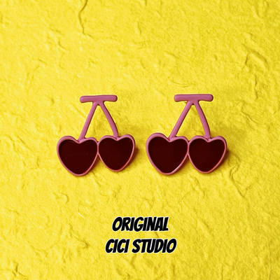 CICI STUDIO小众设计ins多巴胺漫画风樱桃耳环个性甜酷精工耳饰