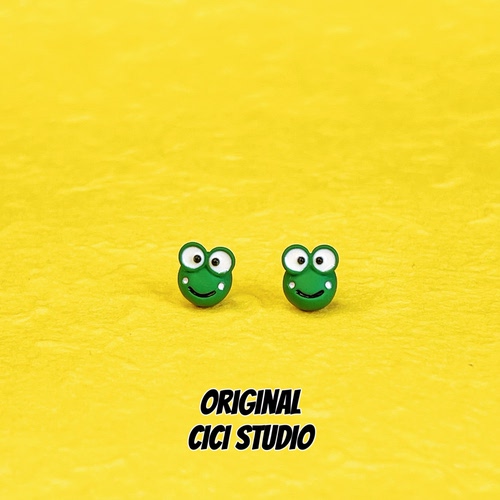 CICI STUDIO可爱卡通大眼蛙青蛙耳钉多巴胺个性创意绿色百搭耳饰