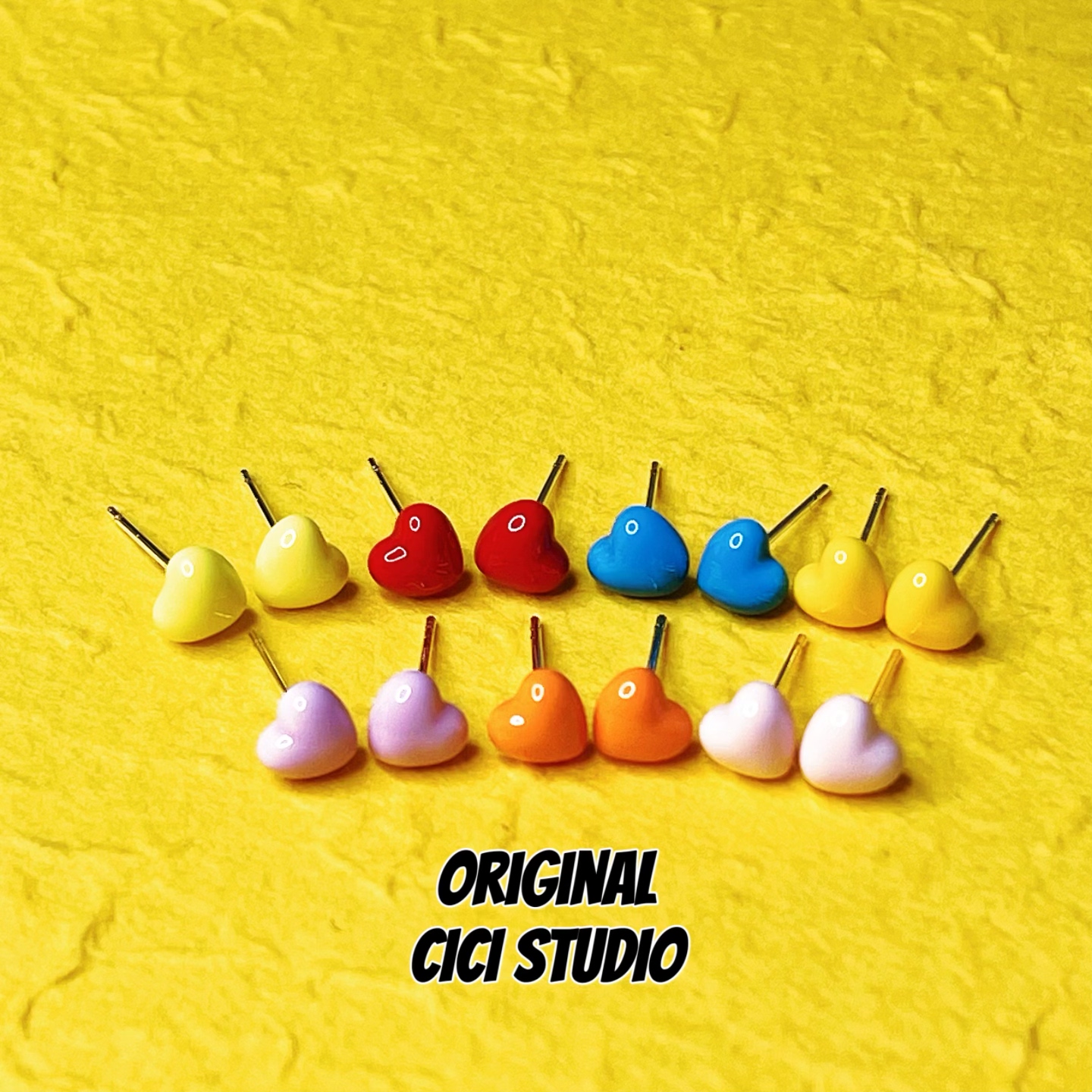 CICI STUDIO小众精工彩色立体爱心耳钉女甜美可爱春夏多巴胺耳饰