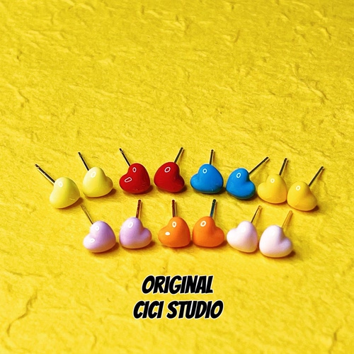 CICI STUDIO小众精工彩色立体爱心耳钉女甜美可爱春夏多巴胺耳饰