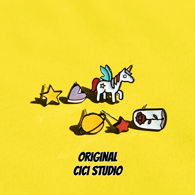 CICI STUDIO小众个性多巴胺独角兽星球耳钉女精工梦幻多耳洞耳饰