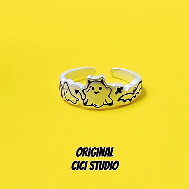 CICI STUDIO小众个性潮流艺术可爱小幽灵戒指女ins甜酷精工开口戒