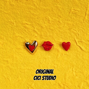 CICI STUDIO小众高级感红色爱心嘴唇耳钉女耳饰复古摩登新年礼物