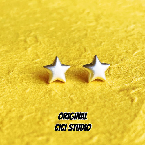 CICISTUDIO小众设计感潮流耳饰银白拉丝五角星耳钉女耳骨迷你耳钉