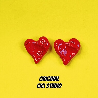 CICI STUDIO小众个性潮流红色爱心耳钉女ins精工轻奢时髦耳环礼物