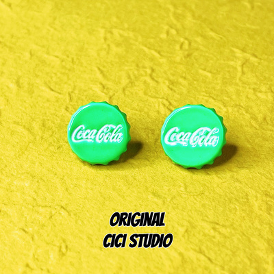 CICI STUDIO立体荧光绿瓶盖美式复古潮流朋克经典男女无性别耳钉
