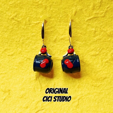 CICI STUDIO创意手作精工咖啡杯镀金耳环女可爱樱桃可露丽耳饰
