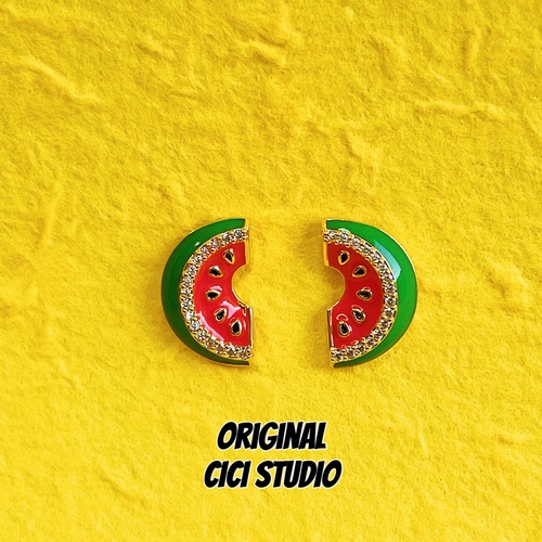CICI STUDIO小众精工西瓜锆石耳钉女甜美个性多巴胺春夏甜美耳饰