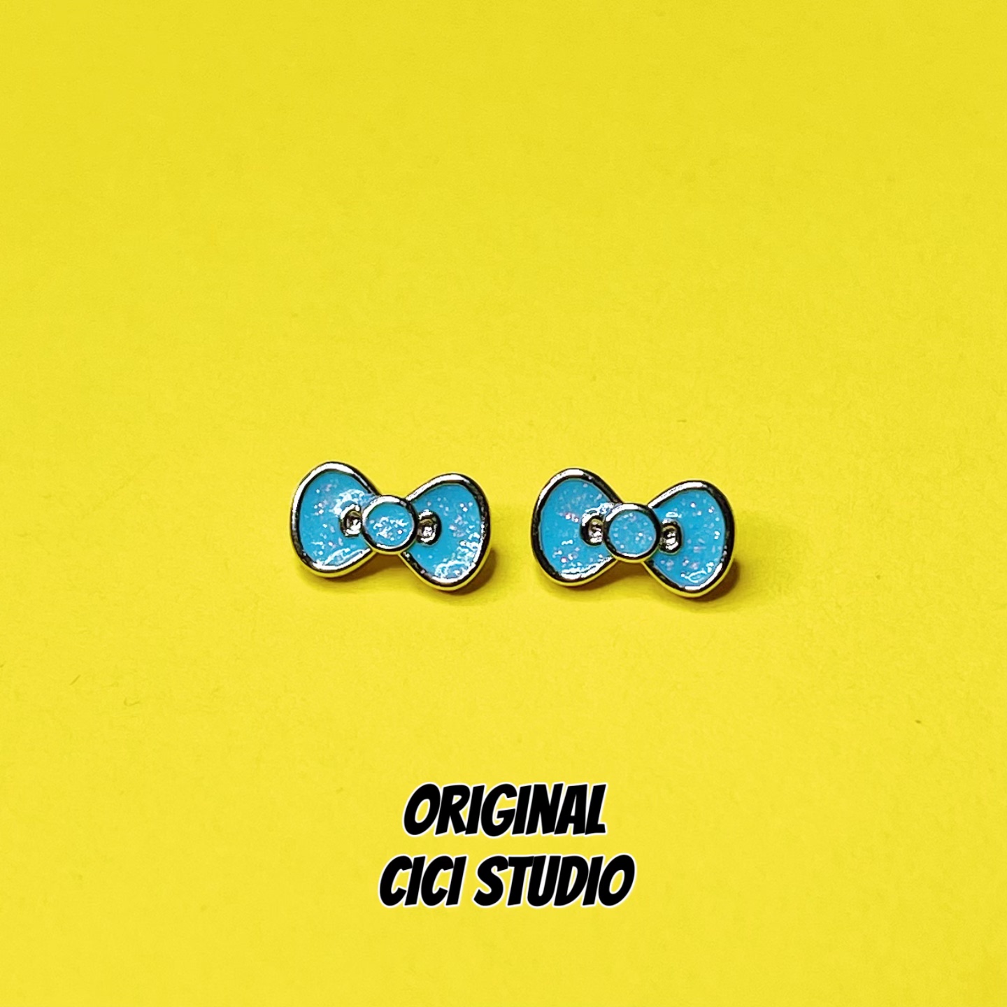 CICI STUDIO小众潮流蓝色蝴蝶结耳钉女ins甜酷多巴胺精工耳骨钉