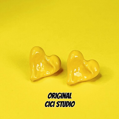 CICI STUDIO小众个性潮流黄色爱心耳钉女ins多巴胺时髦耳环礼物