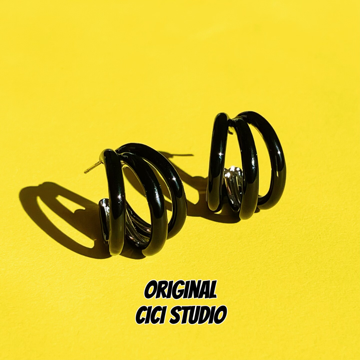 CICI STUDIO小众高级感黑色螺旋耳环女ins时髦极简耳圈耳饰秋冬