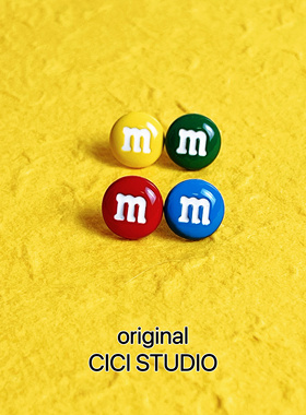 CICI巧克力m豆耳钉可爱搞怪趣味小众设计感ins潮流高品质耳饰男女