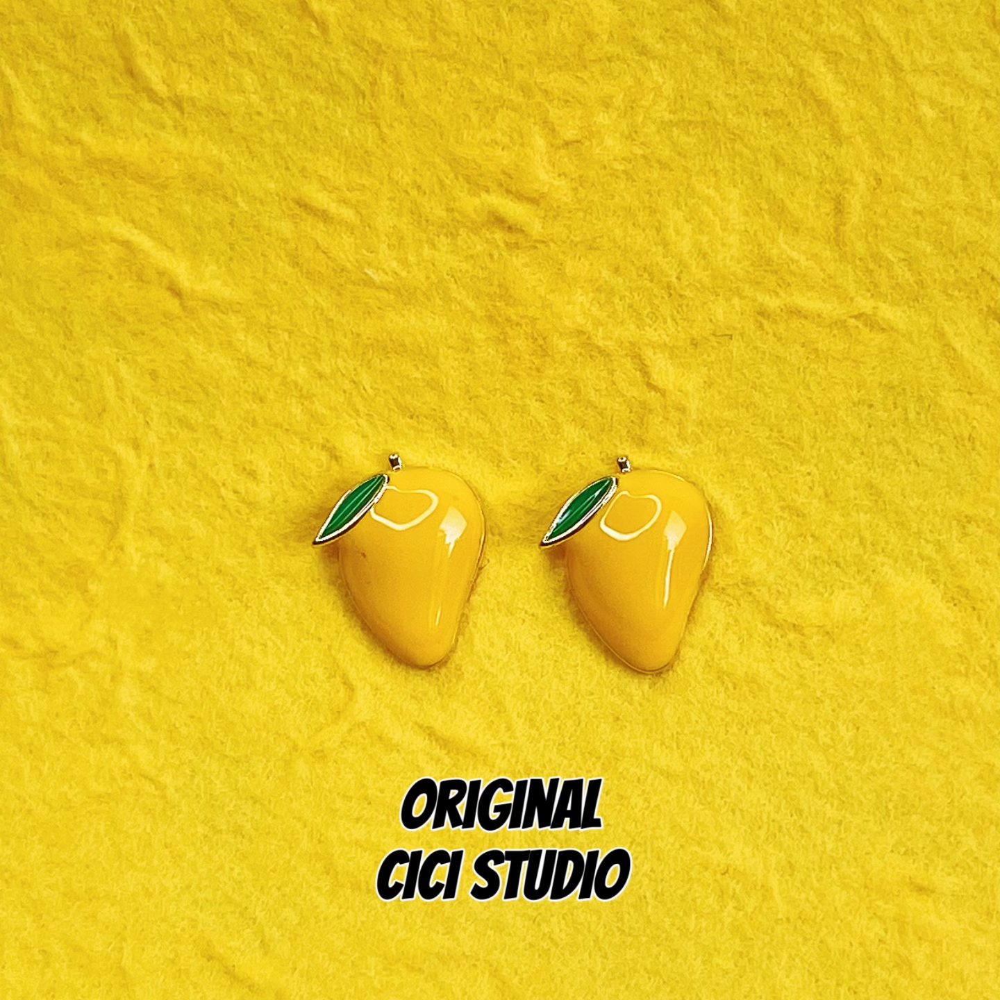 CICI STUDIO小众精工黄色芒果耳钉女甜美个性多巴胺耳饰耳环耳饰