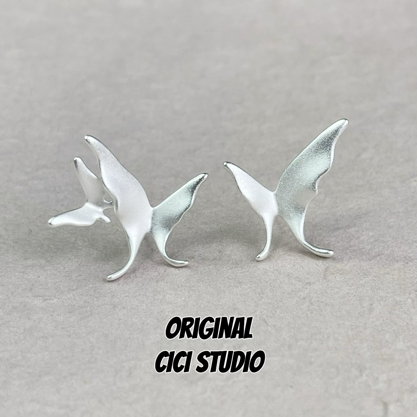CICI STUDIO小众设计ins高级感立体蝴蝶翼素银女简约精工耳钉耳环