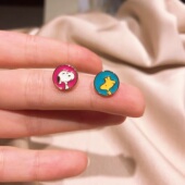 包邮 CICI jewelry纯银史努比卡通人物糖果色百搭可爱漂亮耳环耳钉