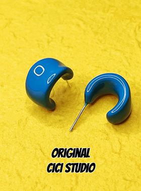 CICISTUDIO珐琅滴釉珐琅耳环潮流艺术宝蓝色女气质耳钉精工耳饰