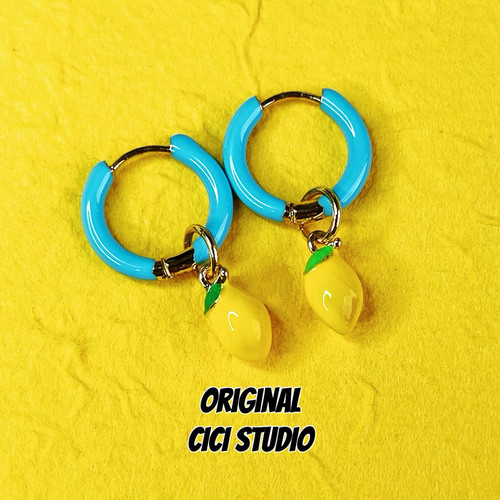 CICI STUDIO夏日水果撞色多巴胺柠檬滴釉珐琅彩耳环精工耳饰耳圈