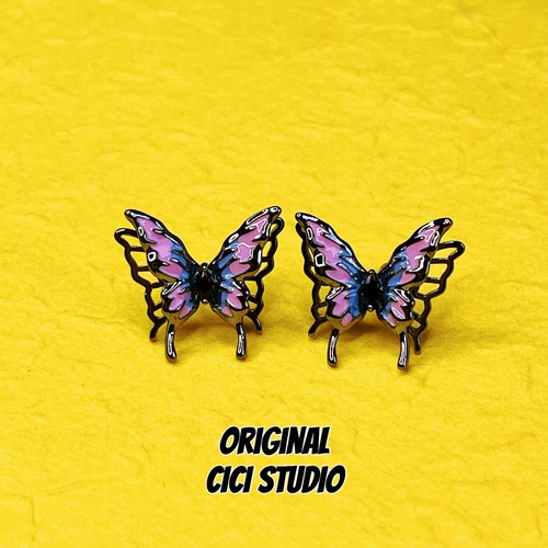 CICI STUDIO小众精工赛博朋克蝴蝶耳钉女甜酷个性多巴胺耳饰耳环
