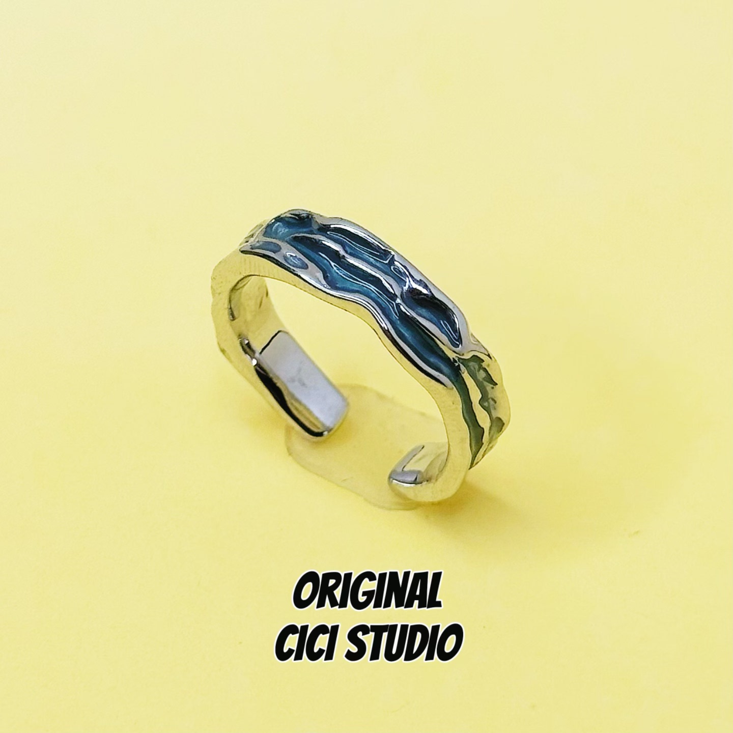 CICI STUDIO小众个性精工简约素银色滴釉戒指女ins高级潮流开口戒