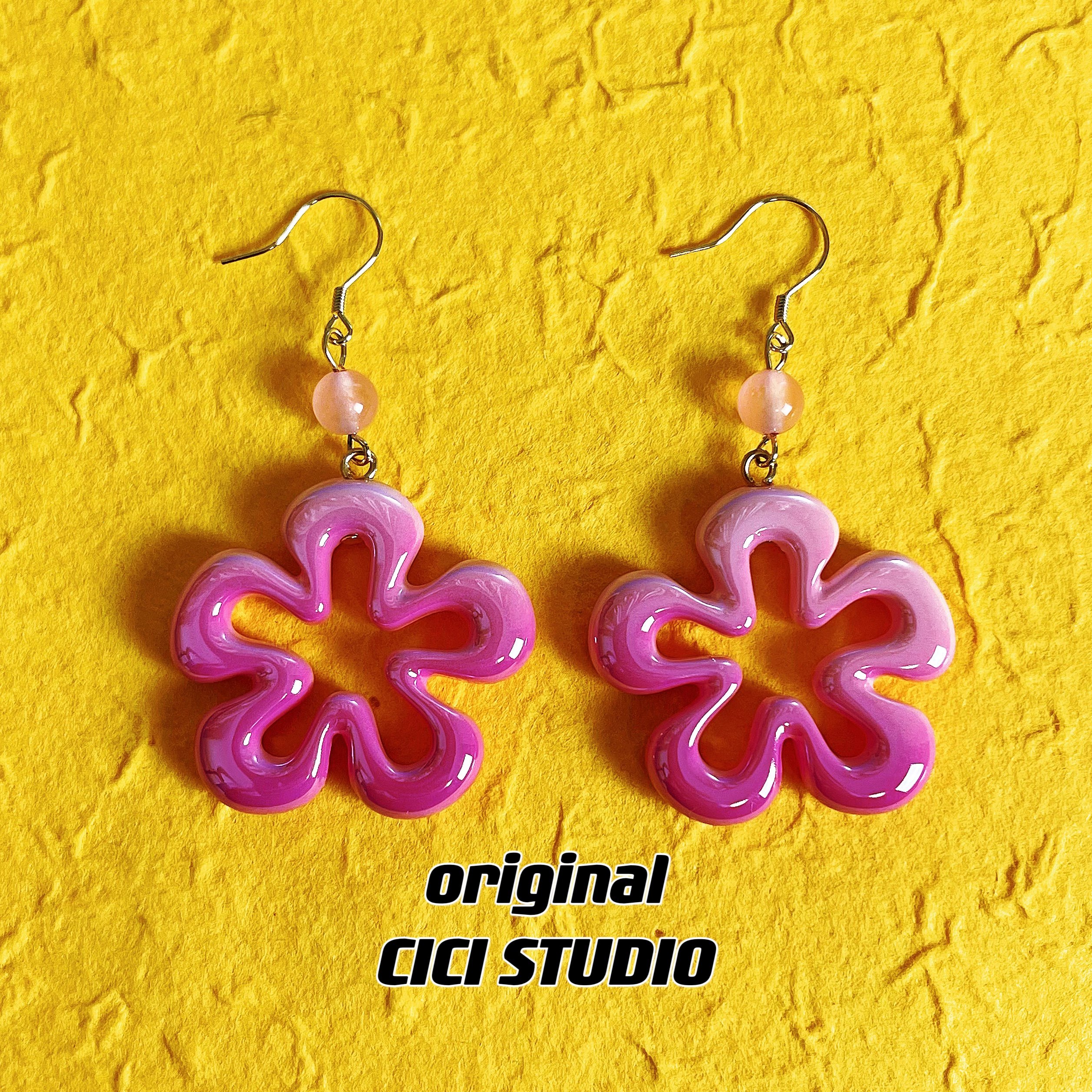 CICI春天花花甜酷多巴胺花朵耳环樱花粉芭比小众设计创意甜美耳饰,饰品/流行首饰/时尚饰品新,耳环,淘宝优惠券,粉丝福利购,淘宝优惠卷