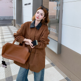 复古麂皮绒撞色翻领外套女2026春季新款B127A-6752-P170K278，女装短外套，浙宝127A