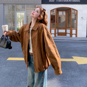 美拉德复古翻领麂皮绒外套女2026春季 B127A-6751-P165K268，女装短外套，浙宝127A