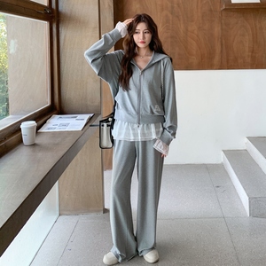 休闲运动灰色减龄卫衣阔腿裤套装女春秋松弛感巨好看两件套高级感，女装运动套装，浙宝127A