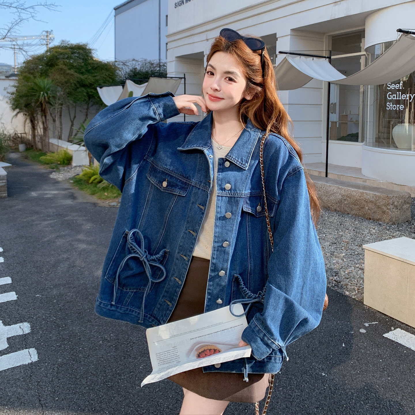 蓝色复古设计感系带口袋外套女2026港风B127A-6735-P155K248，女装短外套，浙宝127A