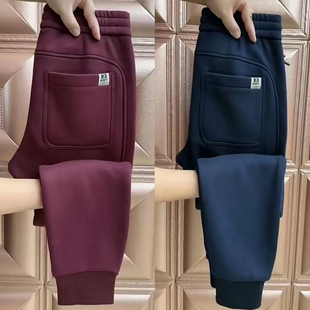 加绒加厚男生束脚裤中高腰秋冬季百搭纯色运动风系绳中弹休闲裤子