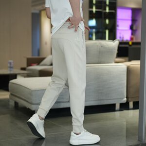 夏季新款高品质空气层纯色休闲裤男潮流修身刺绣百搭束脚运动卫裤