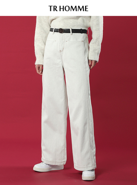 TR HOMME 2024新款辑明线设计感阔腿裤男宽松直筒百搭休闲牛仔裤