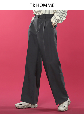 TR HOMME 宽松直筒显高男士西裤通勤百搭基础款松紧腰休闲长裤男