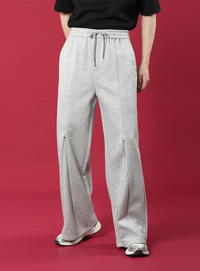 TR HOMME 2025春夏新款宽松纯色松紧腰卫裤男好看的直筒休闲长裤