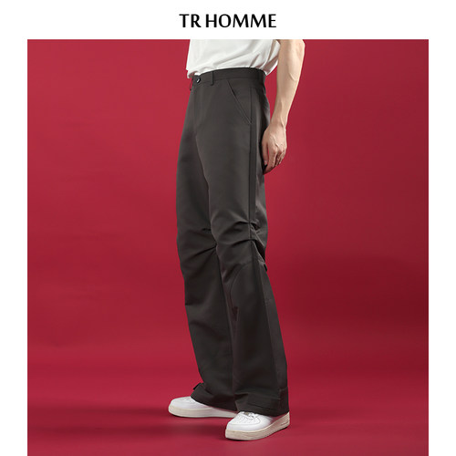 TRHOMME膝盖褶皱设计工装裤