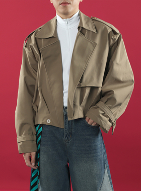 TR HOMME 秋冬宽松廓形外套男短款高级感西装领痞帅纯色夹克韩版