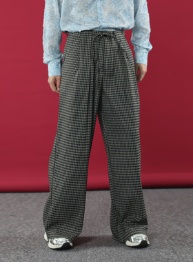 TR HOMME 复古格子长裤宽松垂感休闲松弛慵懒风飘逸阔腿裤子男潮