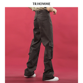 HOMME 男宽松直筒加长款 秋季 复古百搭工装 裤 休闲纯色中高腰裤