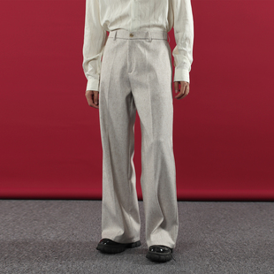HOMME 秋冬款 男士 极简老钱风中高腰拖地休闲裤 垂感宽松阔腿裤
