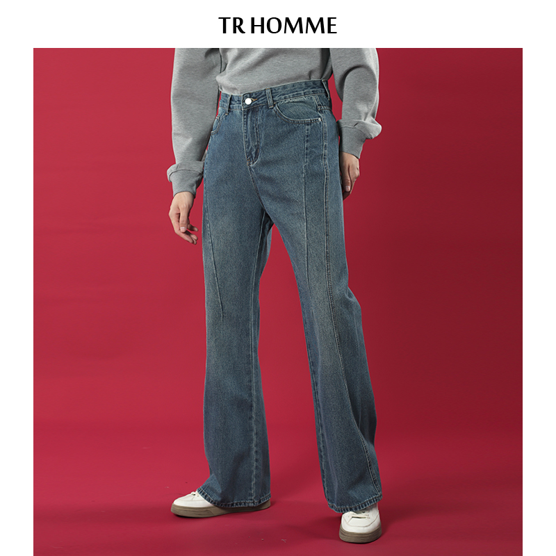 TRHOMME洗水做旧微喇牛仔裤