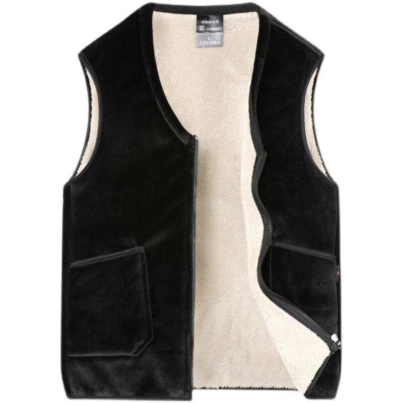 高端羊羔绒背心大码加厚马甲男冬季休闲外套中老年人爸爸加绒坎肩