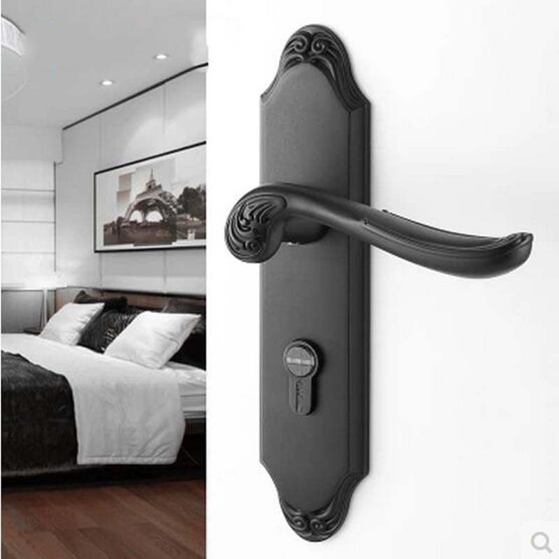 德国KLC欧式简约静音门锁黑色室内门锁三件套门把手实木房门锁