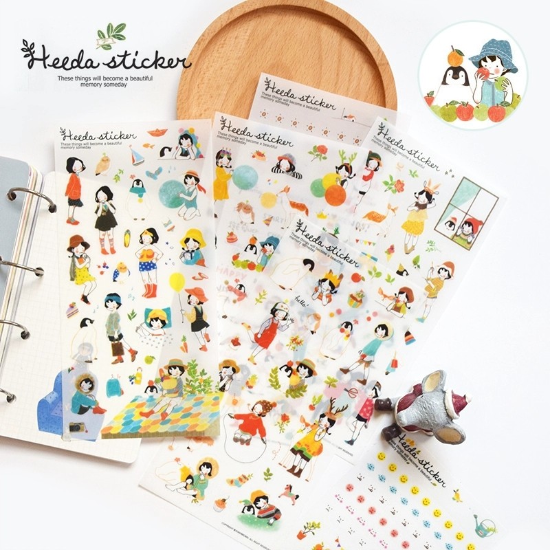 小清新甜美女生人物少女卡通贴画小贴纸 手胀贴纸 手帐透明帐贴纸