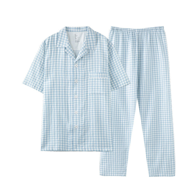 无印2026年春夏季新款双层纱布家居服套装男女情侣装全棉纯棉睡衣图片