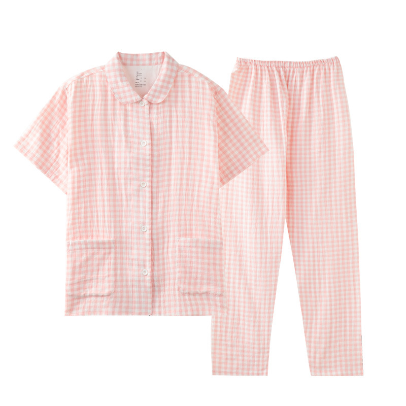 无印2025年春夏季新款双层纱布家居服套装男女情侣装全棉纯棉睡衣