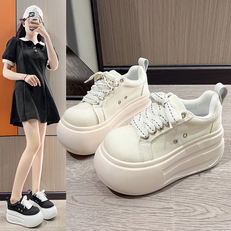 8cm厚底大头面包鞋女2025年秋季新款透气增高帆布鞋休闲运动板鞋,女鞋,松糕（摇摇）鞋,淘宝优惠券,粉丝福利购,淘宝优惠卷