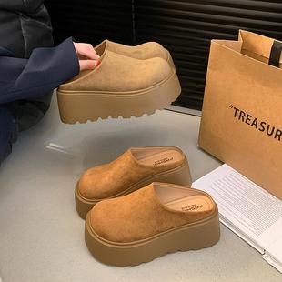 8cm包头半拖鞋女外穿2025春季新款厚底增高矮子乐懒人穆勒勃肯鞋